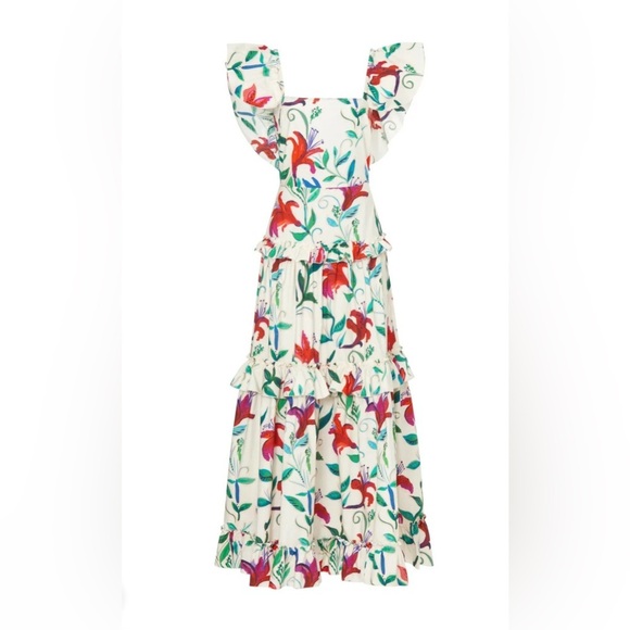 LA DoubleJ Red and Green Maxi Sundress with Flutter Sleeves - Picture 3 of 14